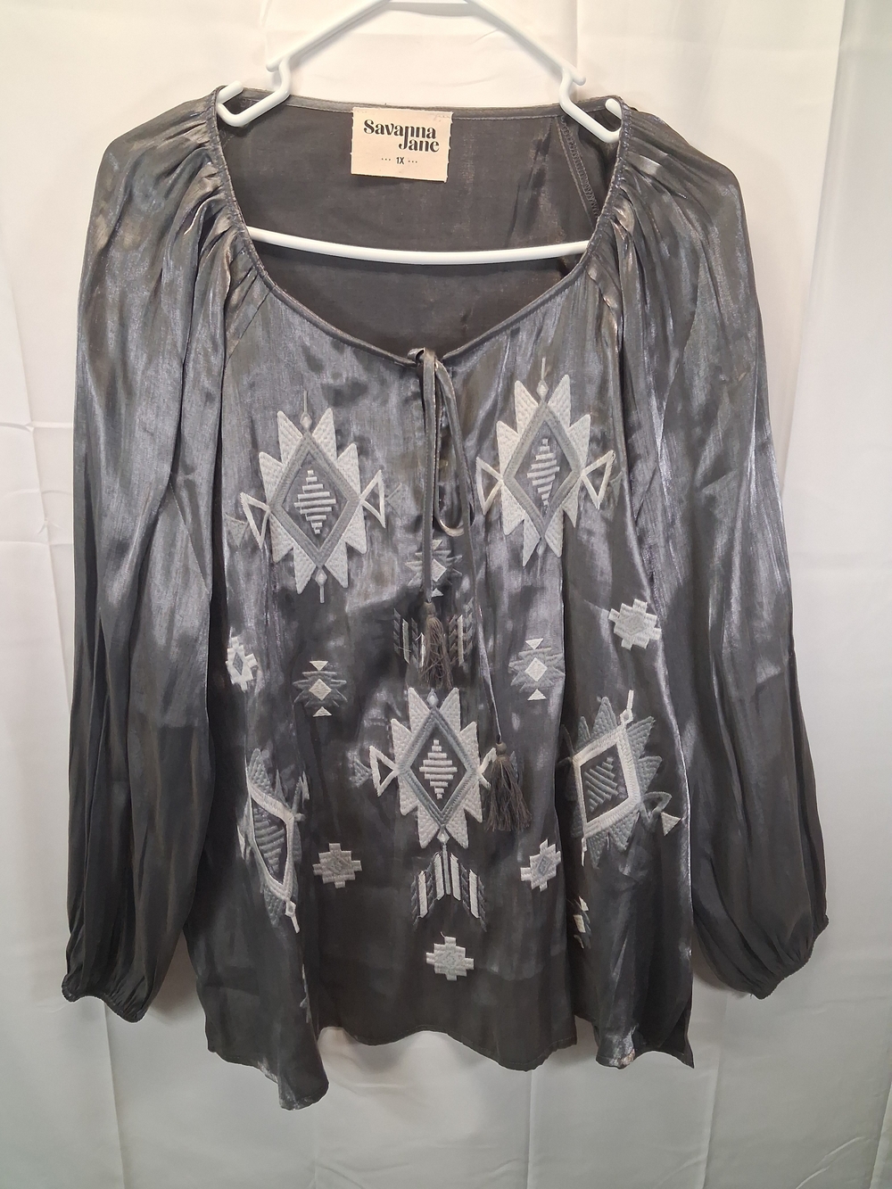 Savanna Jane Silver Embroidered Peasant Tunic